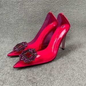 NEW Good American Cinderella Hot Pink Embellished Pump Heels Women’s 8